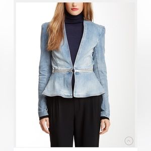Rebecca Taylor Denim Peplum Zip Jacket Sz 0